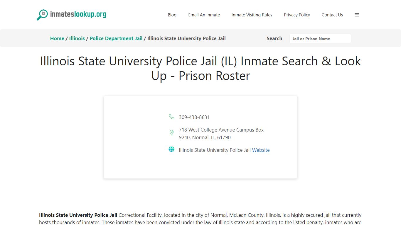 Illinois State University Police Jail (IL) Inmate Search & Look Up ...